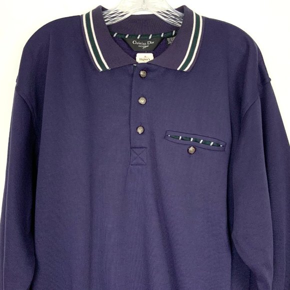 Vintage 90s Christian Dior Monsieur Quarter Button Navy Sporty Sweatshirt Sz L - Picture 5 of 16